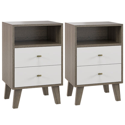 Industrial-Scandinavian Mix Bedside Table, with Drawers and Shelf