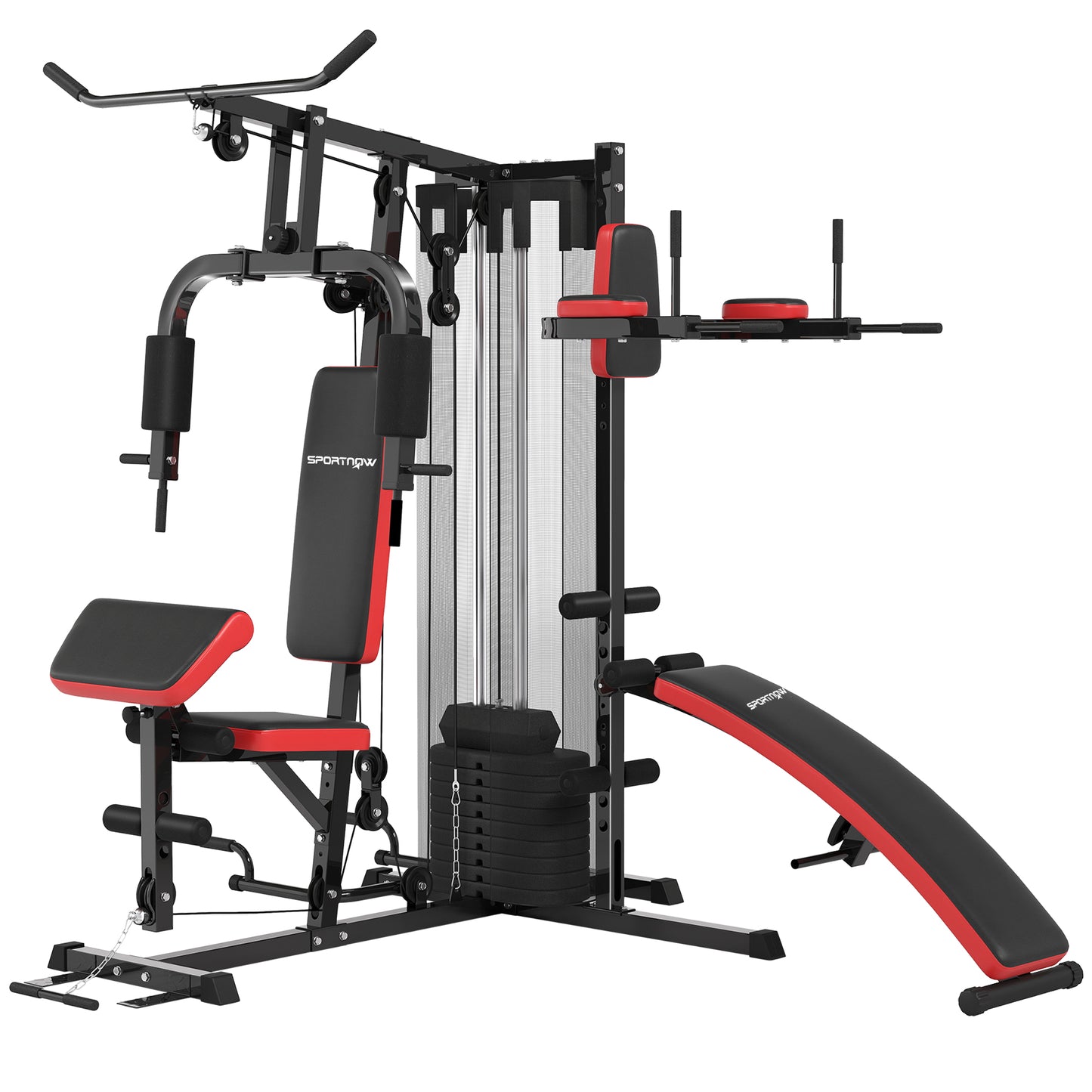 Multi Gym Workout Station, Weight Machine with 65kg Weight Stack, Sit Up Bench, Push Up Stand, Dip Station