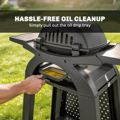 2 Burner Gas Grill with 2 Side Tables, 3.8 KW Barbecue Grill with Cast Iron Grates, 2-in-1 Tabletop BBQ with Wheels