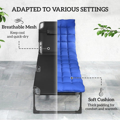 Folding Sun Loungers for Garden Set of 2, 5-Position Oversized Camping Bed Recliner with Cushions, Blue