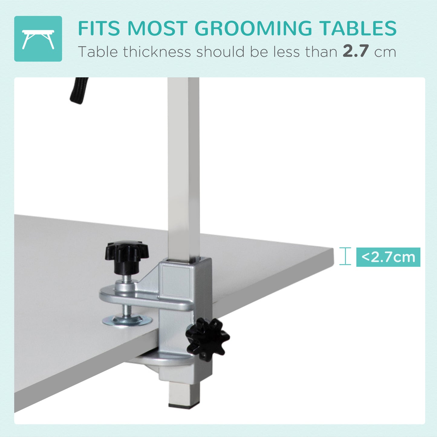 Adjustable Pet Grooming Arm, with Clamp, Haunch Holders & Grooming Loop - Sliver-Tone