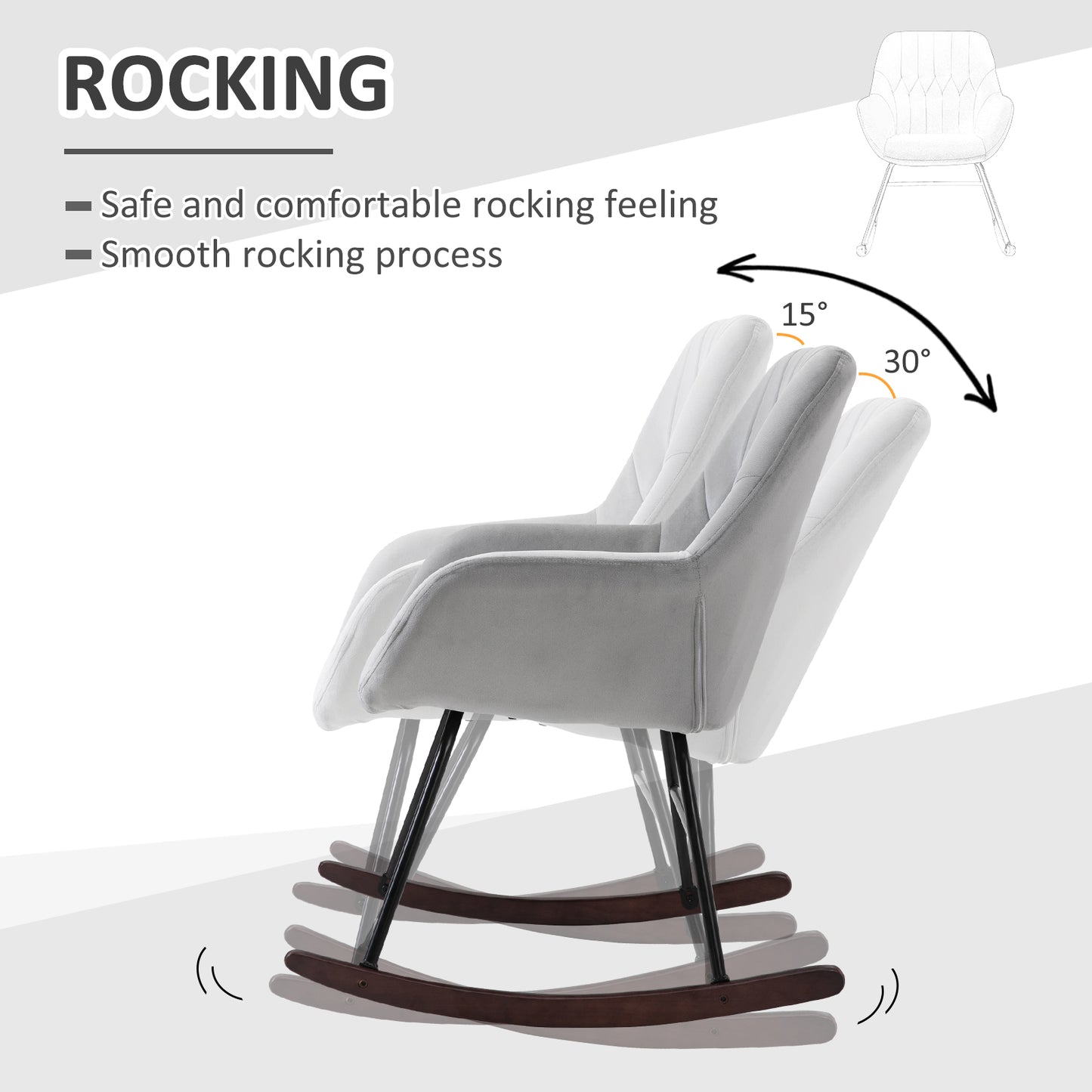 Rocking Chair Reading Accent Armchair with Steel Frame Sponge Padded for Living Room, Dining Room, Office, Balcony