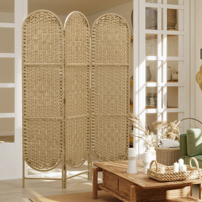 Freestanding Privacy Screen, 3 Panel Folding Room Divider for Living Room, Bedroom and Office, Natural Wood Finish