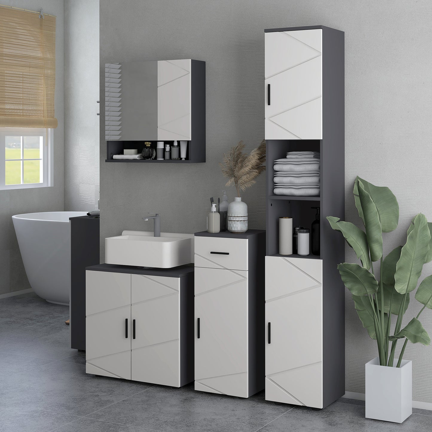 Under Sink Bathroom Cabinet, Bathroom Vanity Unit, Basin Storage Cupboard with Double Doors and Shelf