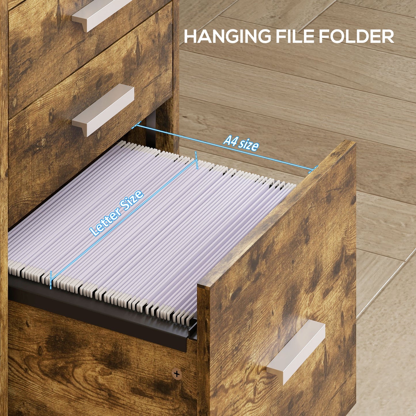 3 Drawer Filing Cabinet with Lock, Rolling File Cabinet with Edged Top for Letter, A4 Size, Hanging File Folders