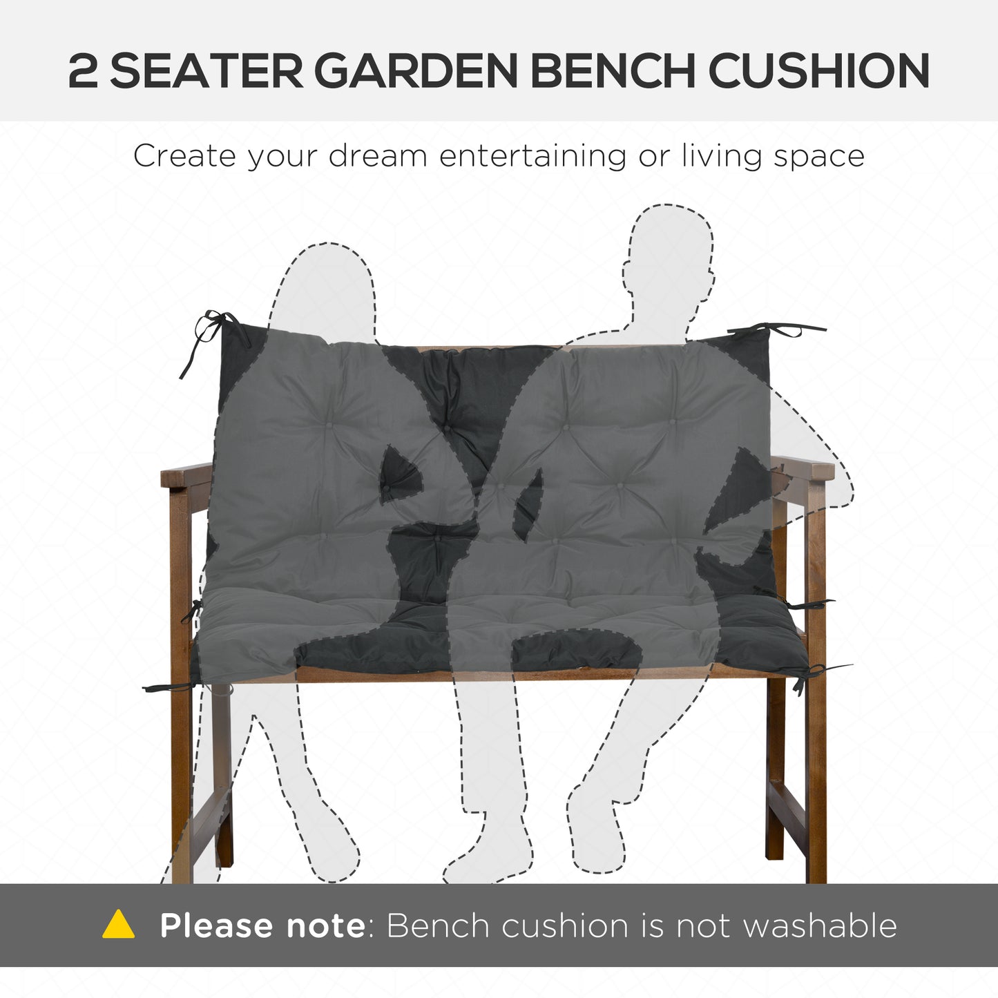 2 Seater Bench Pad, Garden Swing Chair Cushion with Back and Ties
