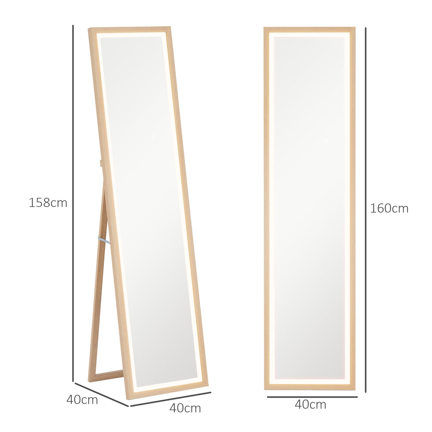 Full Length Mirror, with Adjustable Outer Light, Oak