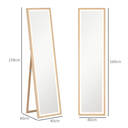 Full Length Mirror, with Adjustable Outer Light, Oak