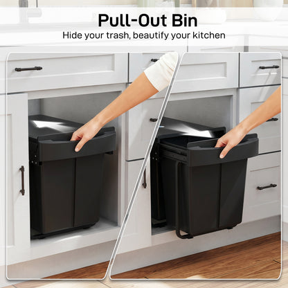 Pull Out Bin, Kitchen Under Sink Bin with 2 Removable Compartments, Smooth Glide, Black