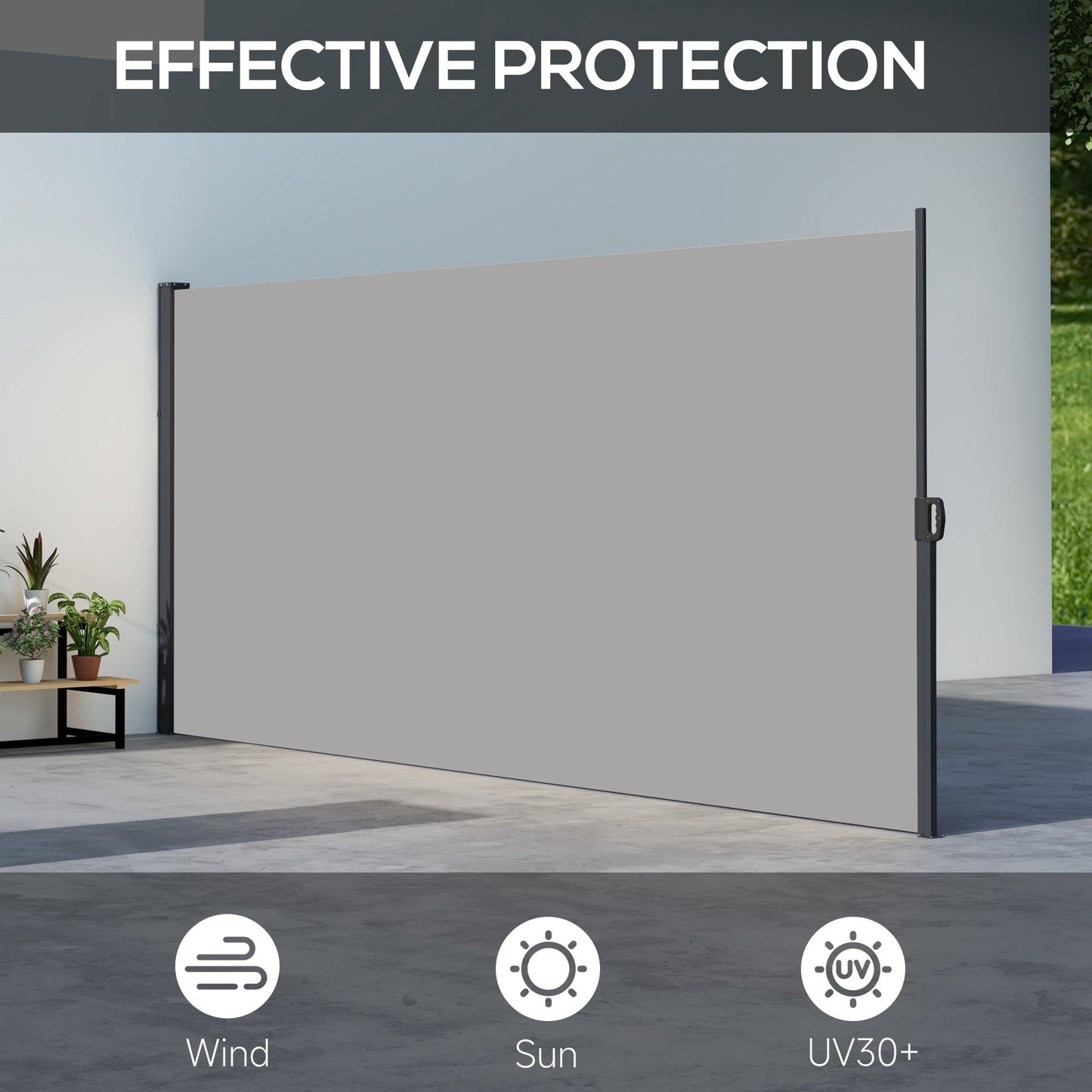 Retractable Side Awning, Outdoor Privacy Screen for Garden, Hot Tub, Balcony, Terrace, Pool, 400 x 180cm, Light Grey