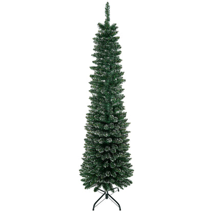 5.5FT Artificial Snow Dipped Christmas Tree Xmas Pencil Tree Holiday Home Indoor Decoration with Foldable Black Stand, Green