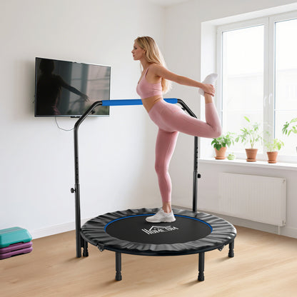 48" Foldable Mini Fitness Trampoline, with Adjustable Foam Handle, Blue