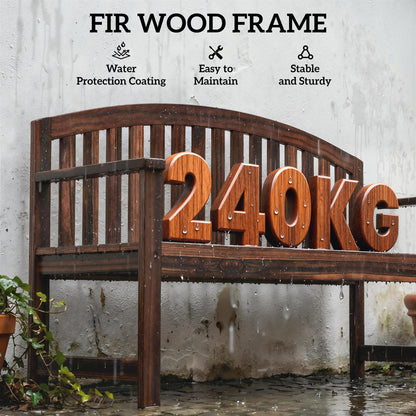 2 Seater Wooden Garden Bench with Armrest, Outdoor Furniture Chair for Park, Balcony, Carbonised Finish