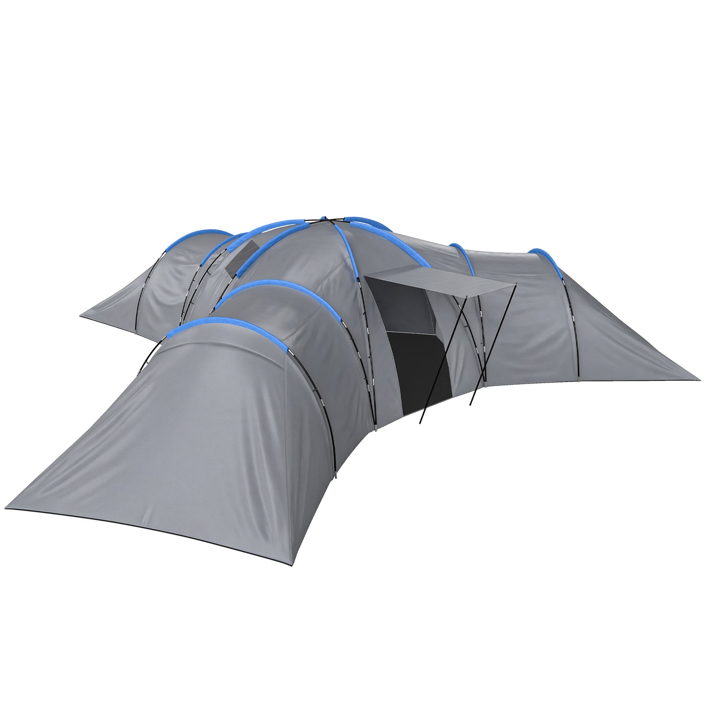 6-9 Man Large Tunnel Tent with 3 Bedrooms, Living Area and Porch, Stand-up Camping Tent, Portable with Bag, Light Grey