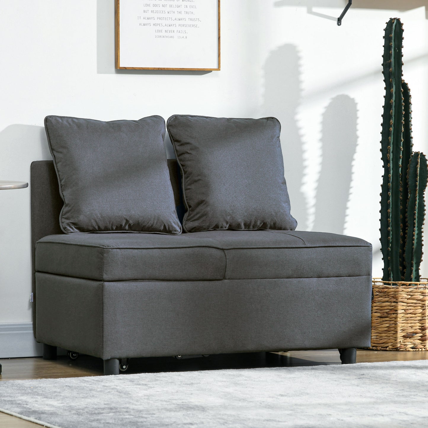 Convertible Single Sofa Bed, 3-in-1 Multi-Functional Sleeper Chair Bed with Magazine Pocket, Grey