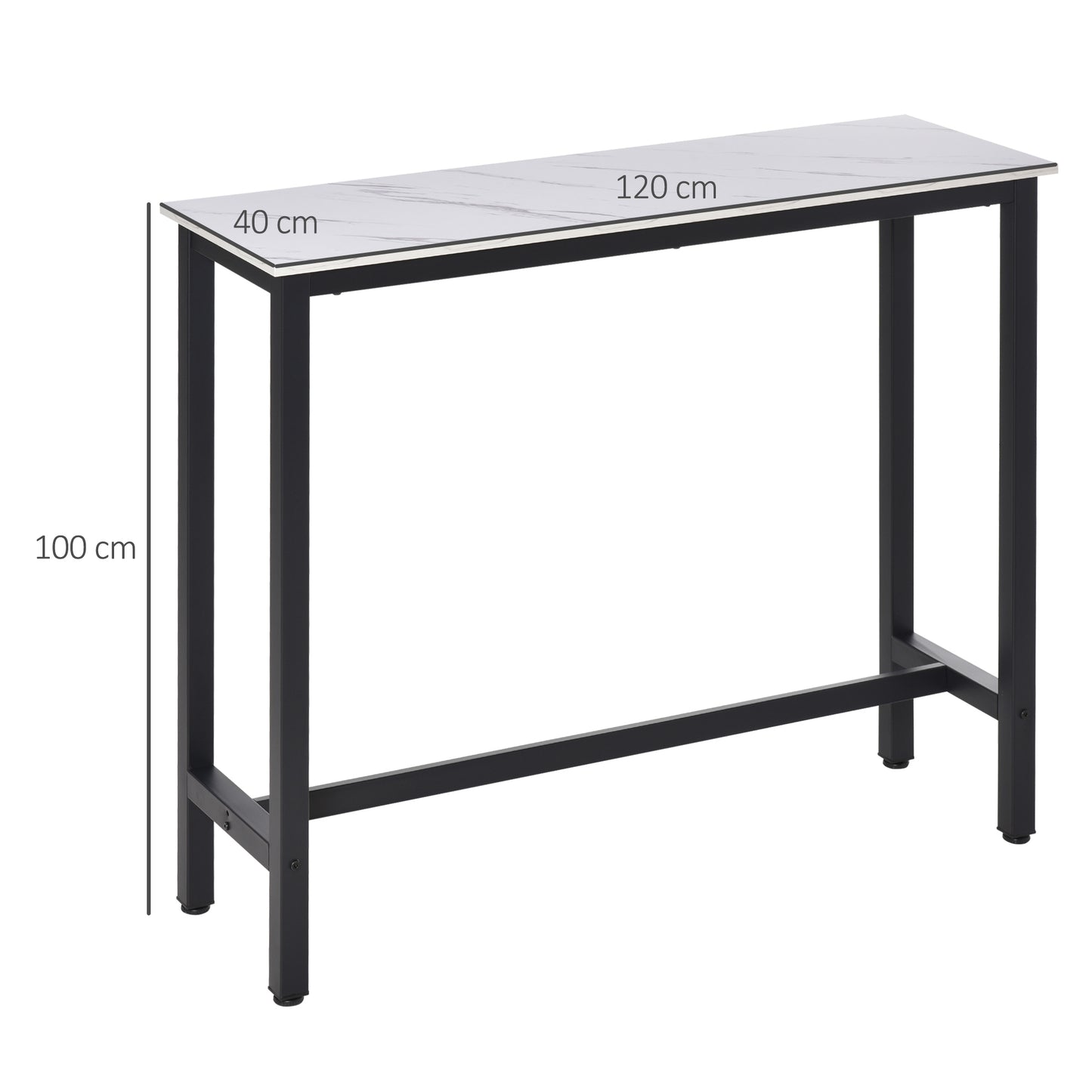 Rectangular Bar Table, Wood Effect Coffee Table for Small Space, Breakfast Dining, Kitchen, Industrial, White & Black