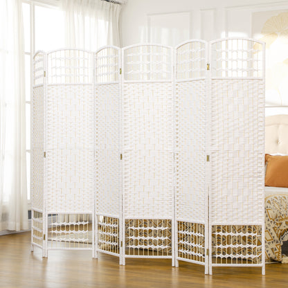 6 Panel Folding Room Divider, Privacy Screen, Paravent Partition Separator for Living Room, Bedroom, White