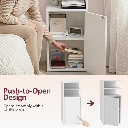 Slim Bedside Table Set of 2, Narrow Bedside Cabinet with Open Cubbies and Cupboard for Bedroom Living Room, White