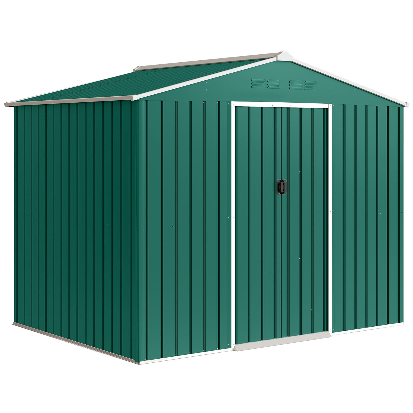 8 x 6ft Galvanised Steel Shed, with Double Door - Green