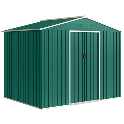 8 x 6ft Galvanised Steel Shed, with Double Door - Green
