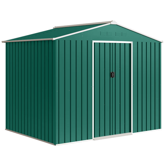 8 x 6ft Galvanised Steel Shed, with Double Door - Green