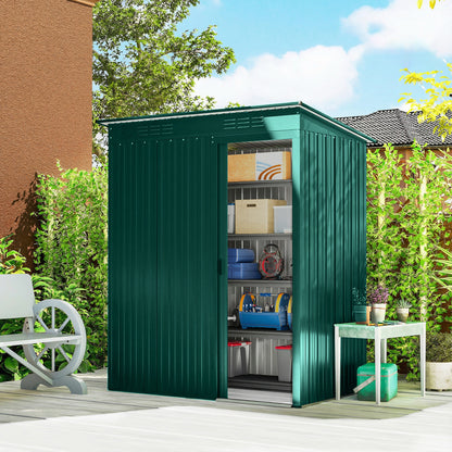 5 x 3.5ft Metal Garden Storage Shed with Effortless Assembly and 2 Pairs of Gloves, Waterproof Outdoor Shed, Green