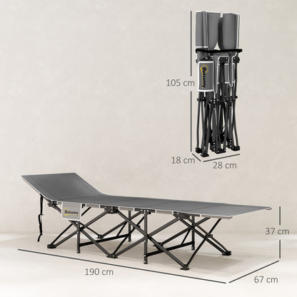 67cm Wide Folding Bed, Camping Cot for Adults with Mattress, Storage Pocket, Carry Bag, Max Load 150kg, Black