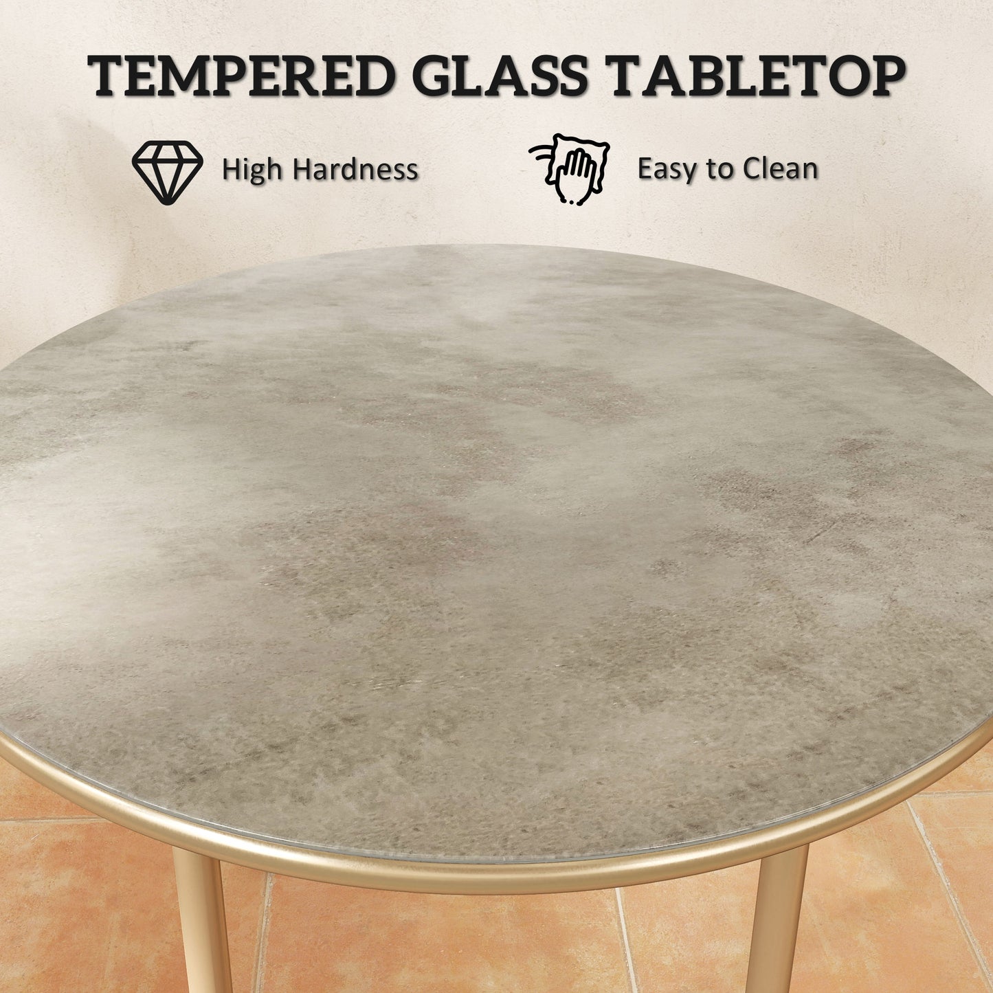 Round Coffee Table, Modern End Side Table with Faux Marble Tempered Glass Top, Steel Frame for Living Room, Bedroom, Office