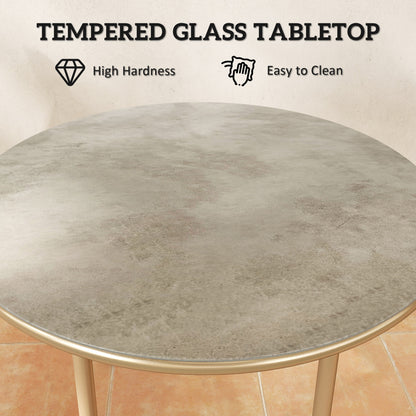Round Coffee Table, Modern End Side Table with Faux Marble Tempered Glass Top, Steel Frame for Living Room, Bedroom, Office