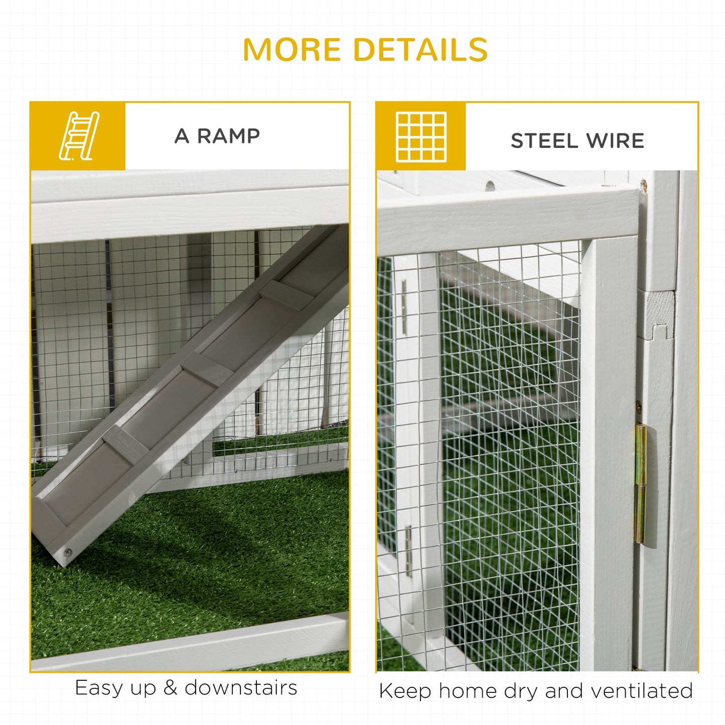 Indoor Rabbit Hutch, Guinea Pig Cage, with Slide-Out Tray, Large Fenced Area - Light Grey