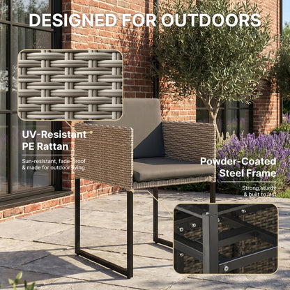 7 Piece Rattan Garden Furniture Set, Garden Dining Set with Wood-Plastic Table and 6 Stackable Chairs, Light Grey