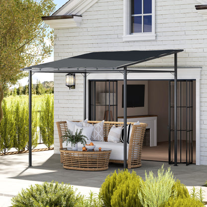 2.4 x 2.4 m Wall Mounted Pergola Gazebo with PA Coating Fabric and Metal Frame, UPF30+, Lean to Garden Gazebo
