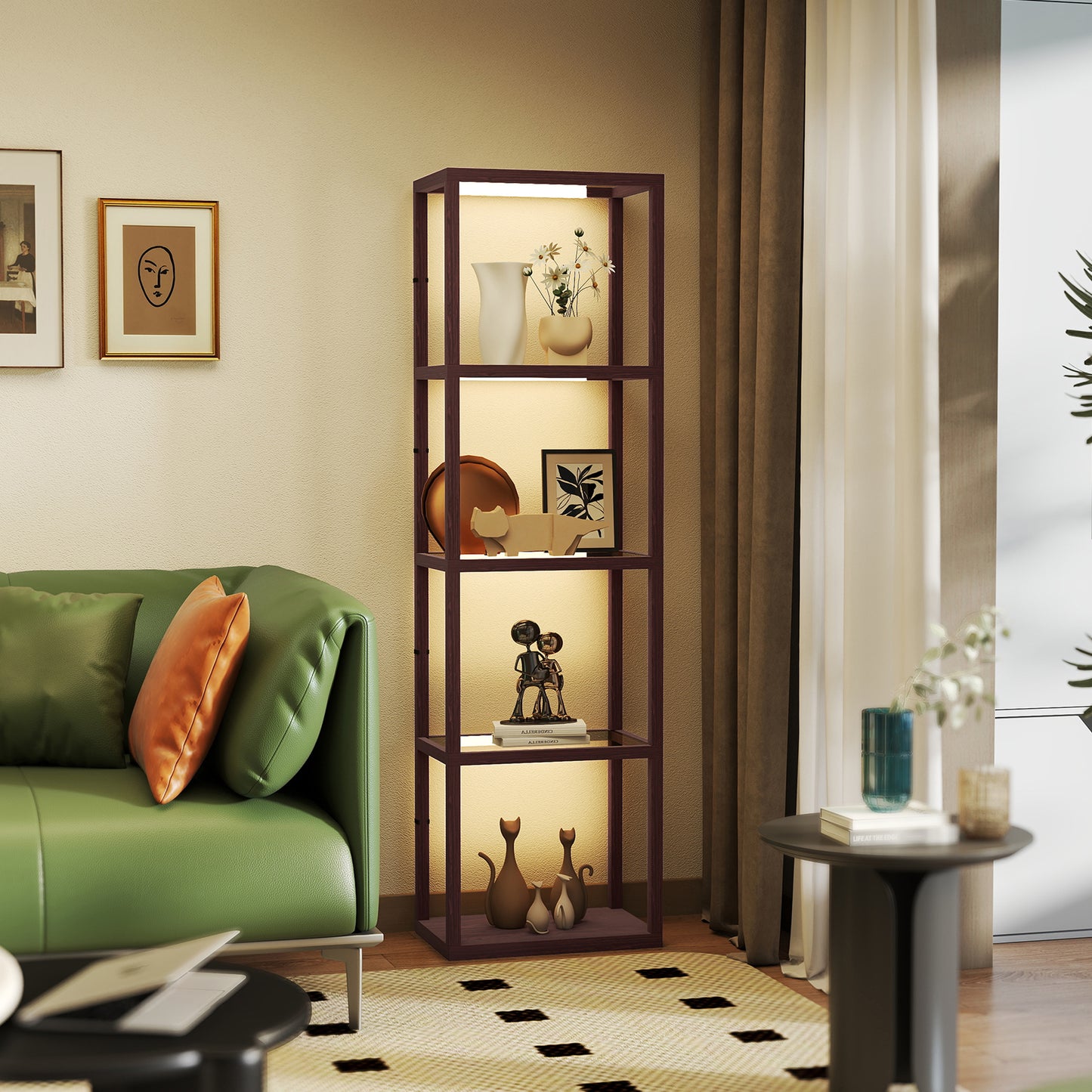 Four-Shelf Floor Lamp - Dark Brown