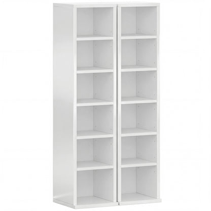 Set of 2 CD Media Display Shelf Unit Tower Rack with Adjustable Shelves, High Gloss White