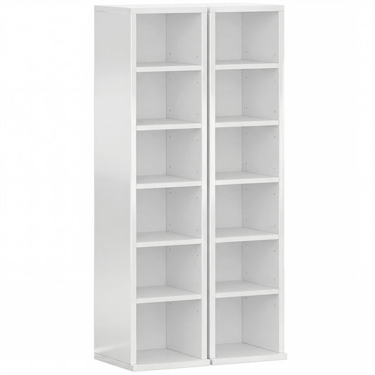 Set of 2 CD Media Display Shelf Unit Tower Rack with Adjustable Shelves, High Gloss White
