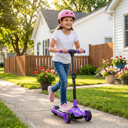 Three-Wheel Foldable Electric Scooter for Kids Aged 6-10 Years, Purple
