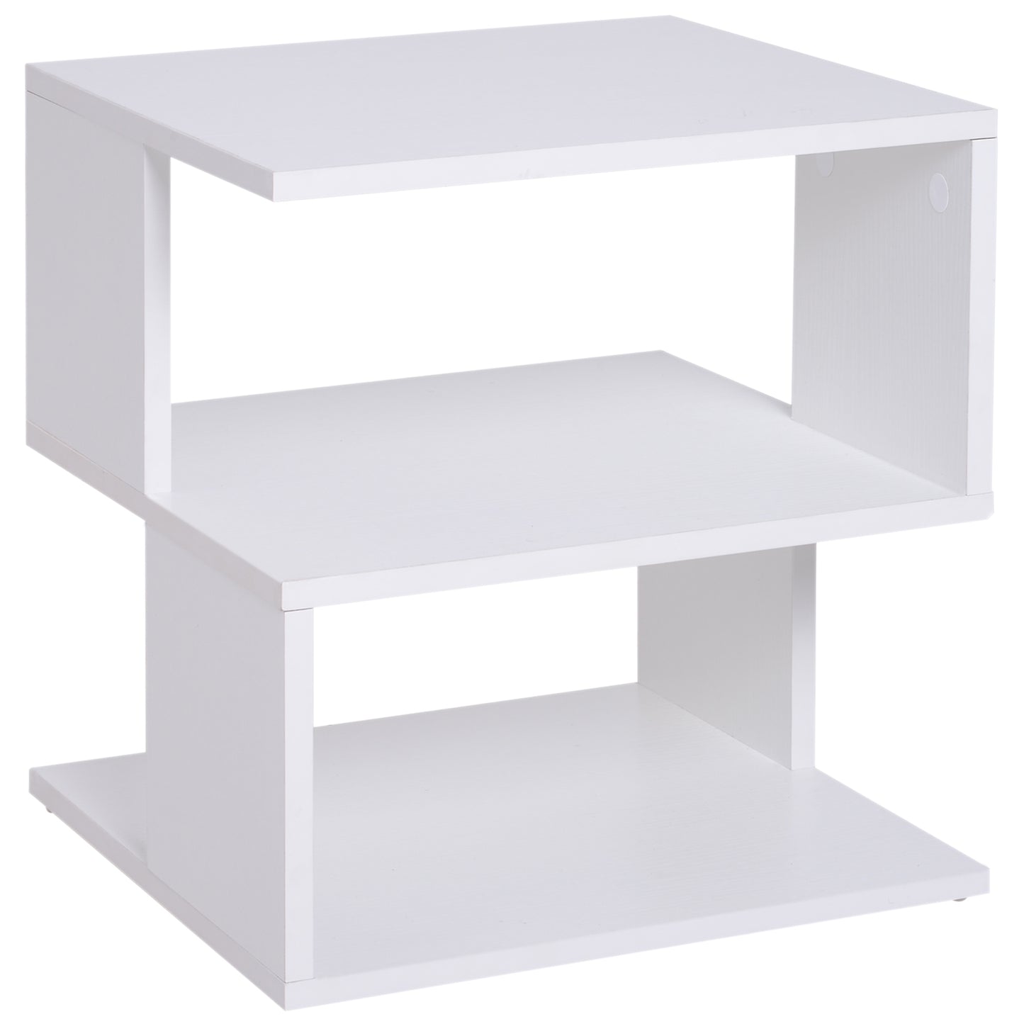 Side Table, Square Coffee Table, Modern End Table with 2 Tier Storage Shelves for Living Room, Bedroom, White
