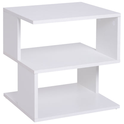 Side Table, Square Coffee Table, Modern End Table with 2 Tier Storage Shelves for Living Room, Bedroom, White
