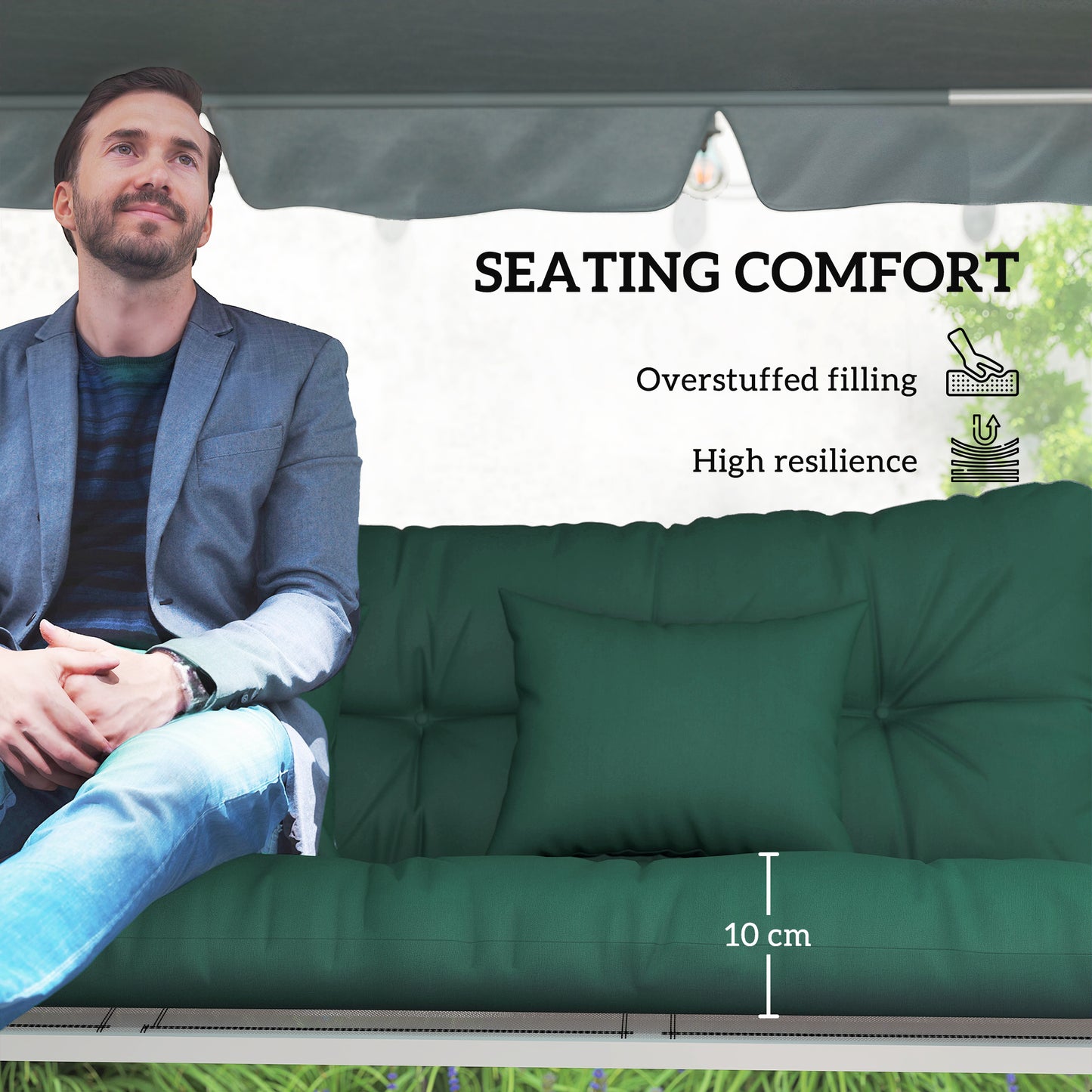 Outdoor Seat Cushions Back Cushion with 2 Pillows, Water Repellent Seat Pads for 3-Seater Chair, Green