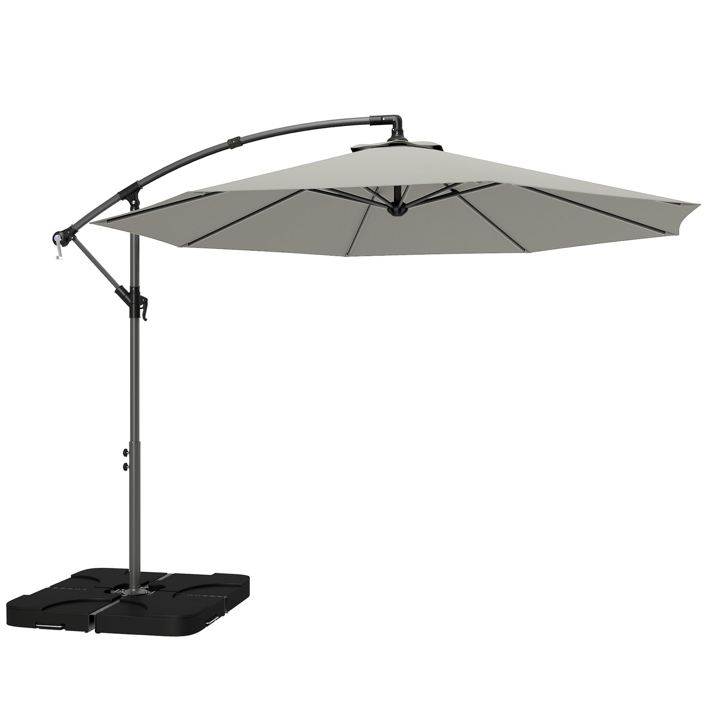 3m Overhanging Parasol, with Base, Weights and Cover - Light Grey