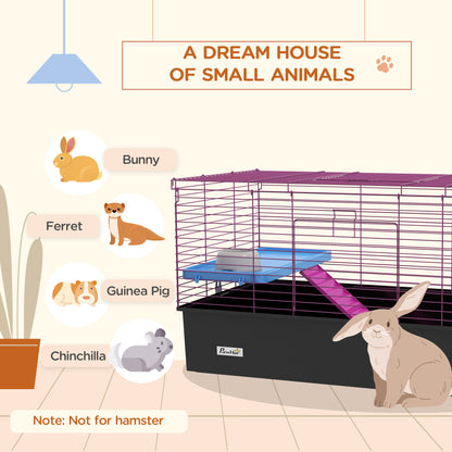 Chinchillas Small Rabbit Guinea Pig Small Animal Cage, Pet Playhouse, with Platform, Ramp, 99 x 52 x 53cm, Black