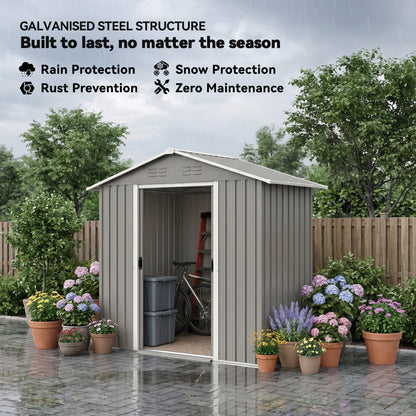 6.5 x 3.5ft Metal Garden Storage Shed - Light Grey