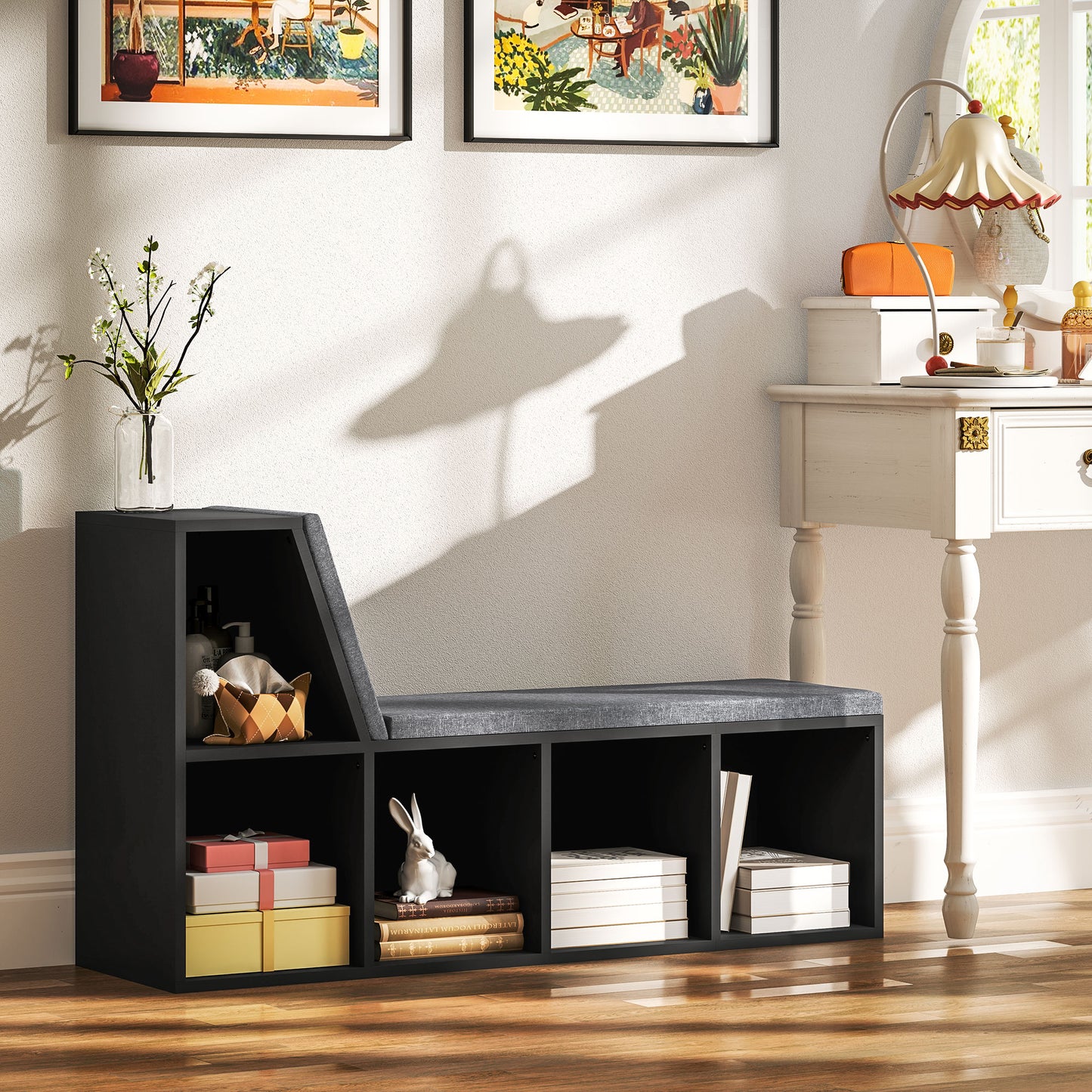 2 Tier Modern Bookcase Bookshelf with Removable Cushions for Living Room