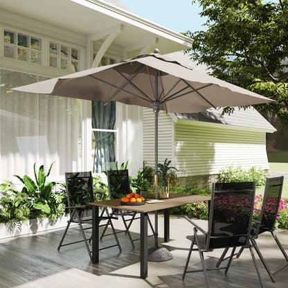 Garden Dining Table for 6 with Parasol Hole, Rectangle Outdoor Garden Table with Slatted Metal Top, Steel Frame, Brown