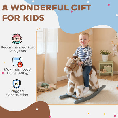 Baby Rocking Horse, Plush Animal Rocker with Realistic Sound and Toy, Rocking Toy Chair for Kids Aged 2-5, Brown