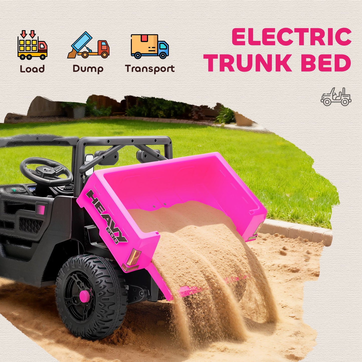 Kids Ride on Car, 12V Electric Kids UTV with Electric Dump Bed, 4-Wheel Suspension for 3-8 Years, Pink