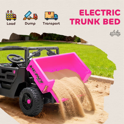 Kids Ride on Car, 12V Electric Kids UTV with Electric Dump Bed, 4-Wheel Suspension for 3-8 Years, Pink