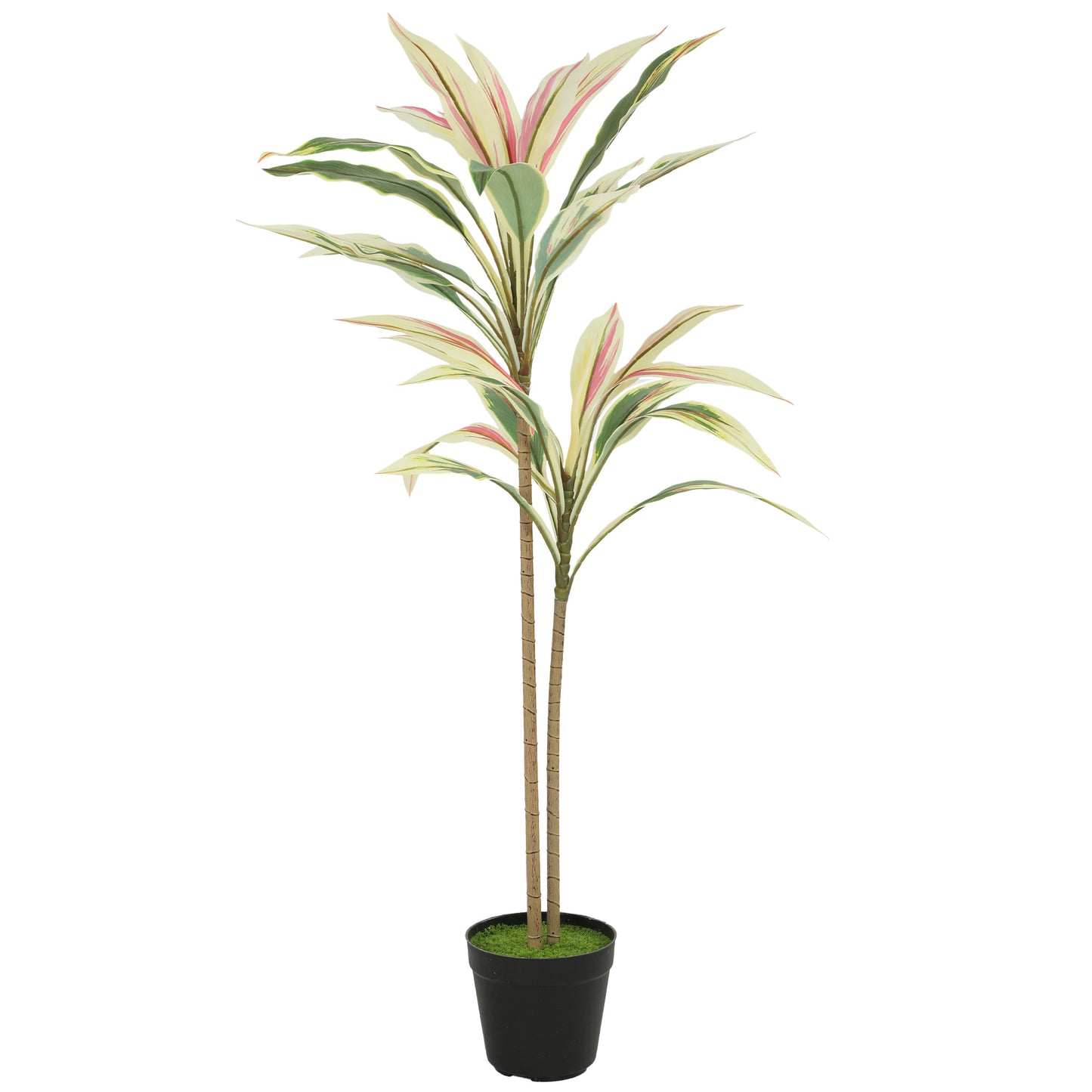 90 cm Artificial Cordyline Tree in Moss Effect Pot, Realistic PEVA Faux Plant, Yellow