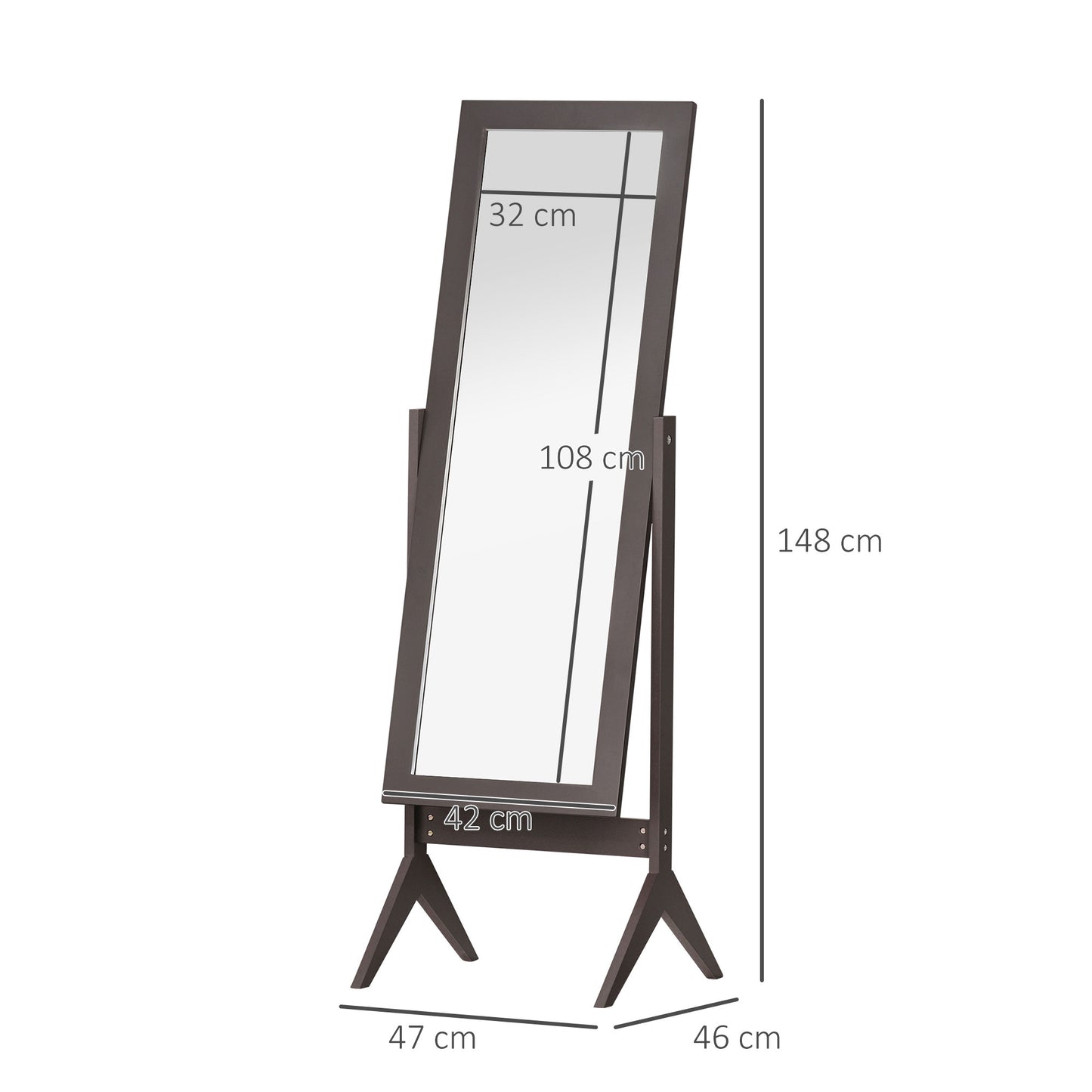Full Length Mirror, Freestanding Adjustable Angle Dressing Mirror for Bedroom, Living Room, 148 x 47 cm, Brown