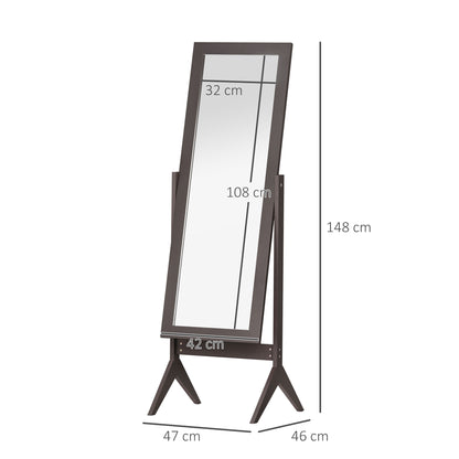 Full Length Mirror, Freestanding Adjustable Angle Dressing Mirror for Bedroom, Living Room, 148 x 47 cm, Brown